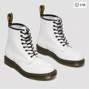 Dr. Martens White Leather 8-Eye Lace-Up Ankle Boots